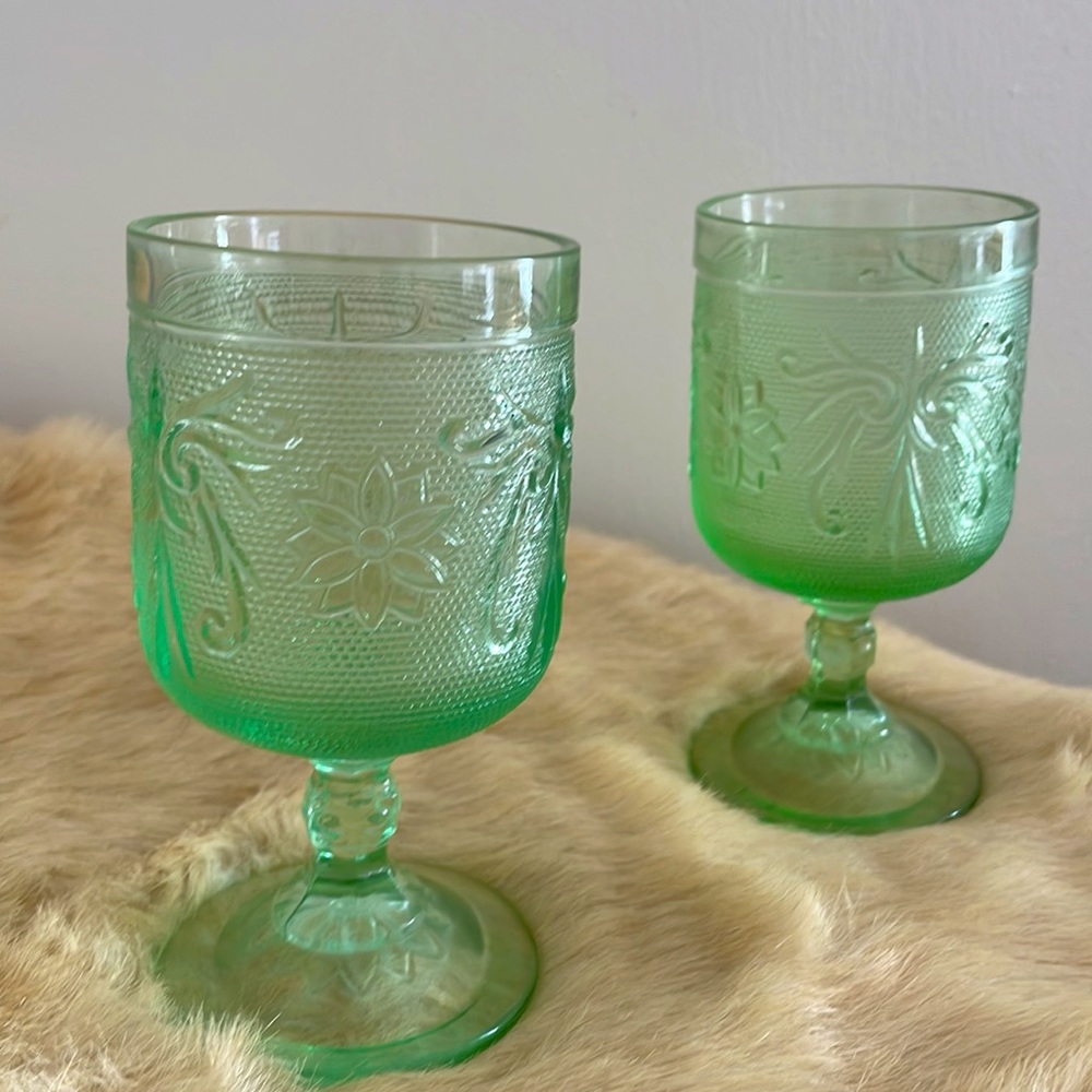 Pair of Green Glass Goblets
